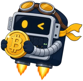 Dex holding a gold Bitcoin coin and winking