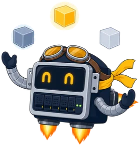 Dex juggling three glowing cubes