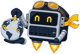 Dex holding a globe with location pins