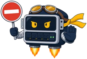 Dex holding up a no-entry sign