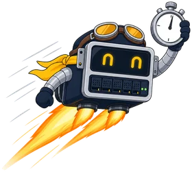 Dex flying fast with a stopwatch